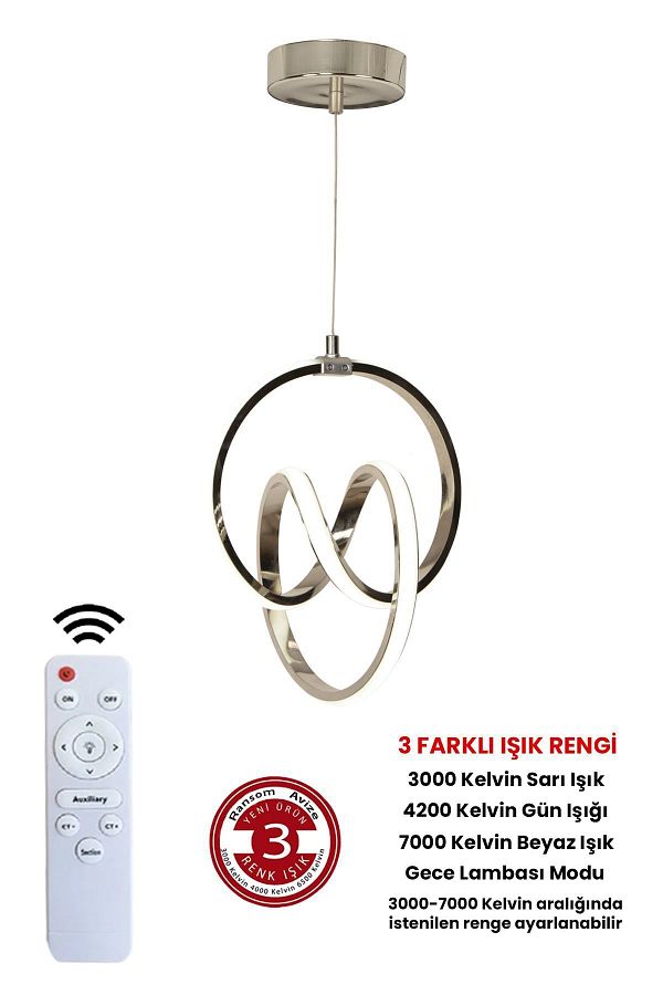 RANSOM-4 Mode Dimmer Chrome Controlled 3 Color Modern Signature Led Pendant Lamp - Chandelier 1