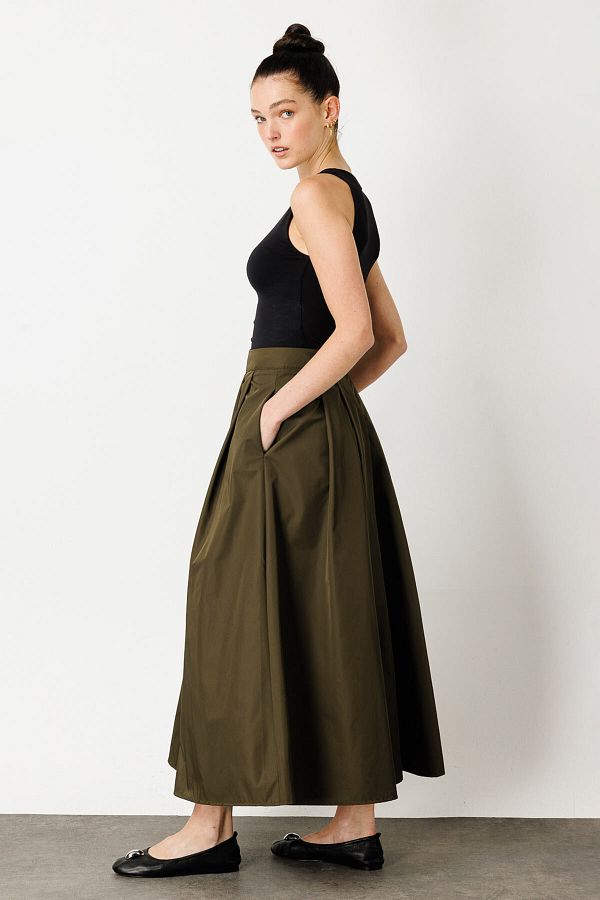 Hooopstore Khaki Skirt Pleated Design Trendyol