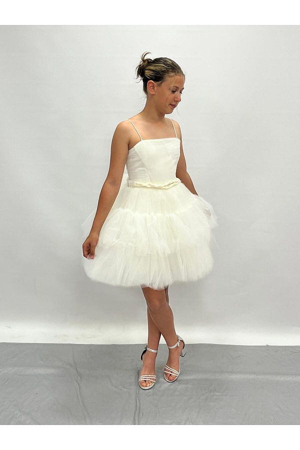 BUT KHAPPYK DS Ecru Mini Tutu Girl s Evening Dress with Straps 10 14 Years Trendyol
