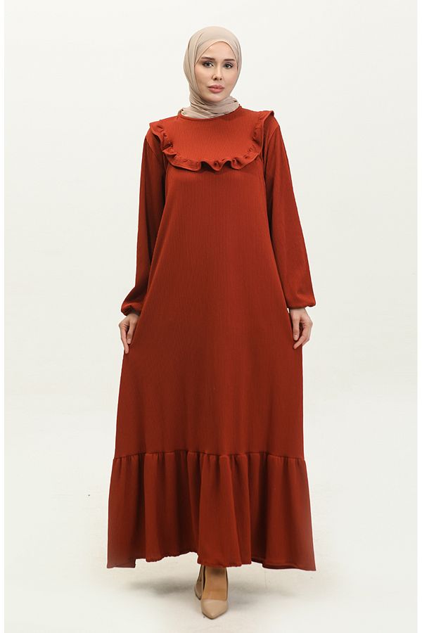 sefamerve Corded Brick Color Dress Ruffle Detail 0315 03 Trendyol