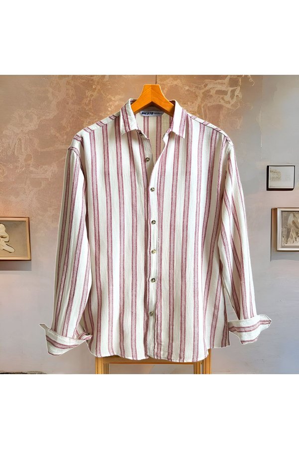 Hazhers Men's Oversized Shirt Collar Linen Long Sleeve Shirt
