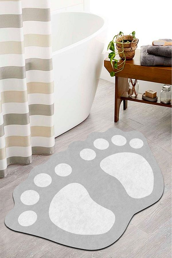 PINKIE HOME-الطباعة الرقمية المضادة للانزلاق قاعدة القدم رمادي الحمام حصيرة مقعد المرحاض المزدوج مجموعة (40x60) (60x100)-p18 1