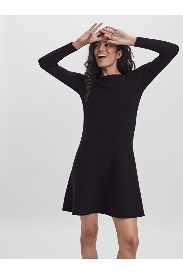 Vero Moda Long Sleeve Rib Knit Midi Dress With Belt In Black
