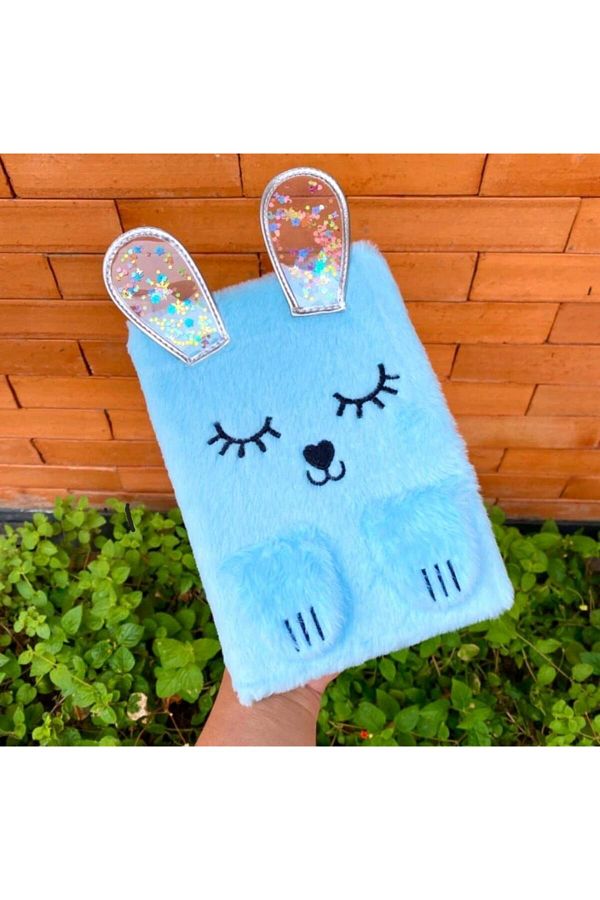 mersealtd-Blue Rabbit Patterned Plush Notebook - for Agenda and Daily Use 1