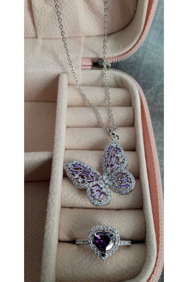 JUP TER HOME Heart Adjustable Pandora m Yuzuk Butterfly Necklace Set Combination Trendyol