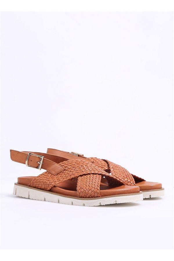 Hush Puppies Tan Leather Women s Sandals 1107 Size 36 Trendyol