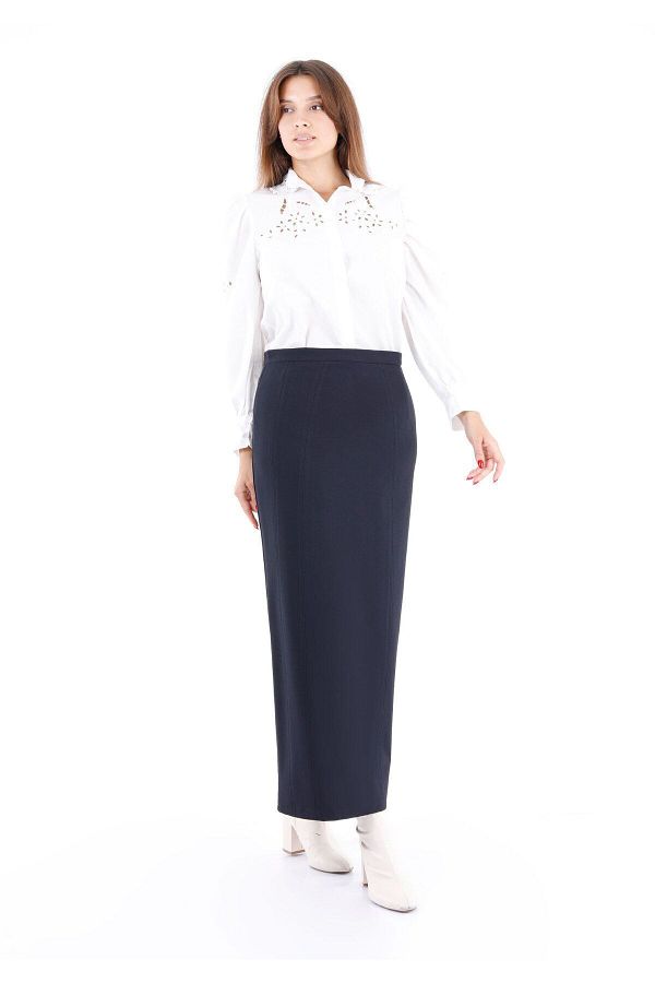 G Line Maxi Length Classic Navy Blue Back Slit Zipper Skirt Trendyol