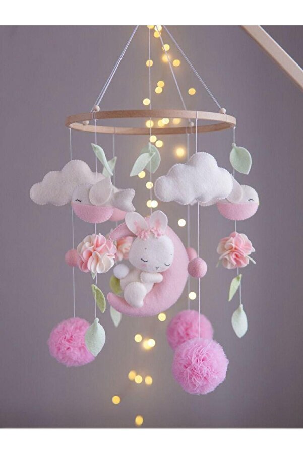 fn Beşik Dönencesi Beşik Yanı Süsü Bebek Odası Dekorasyon (MÜZİKLİDİR KASNAK RENGİ AHŞAPTIR)