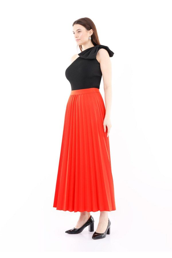 G Line Coral Pleated Maxi Skirt Elastic Waist Trendyol