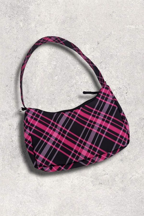Carpe Pink Black Plaid Baguette Bag Trendyol