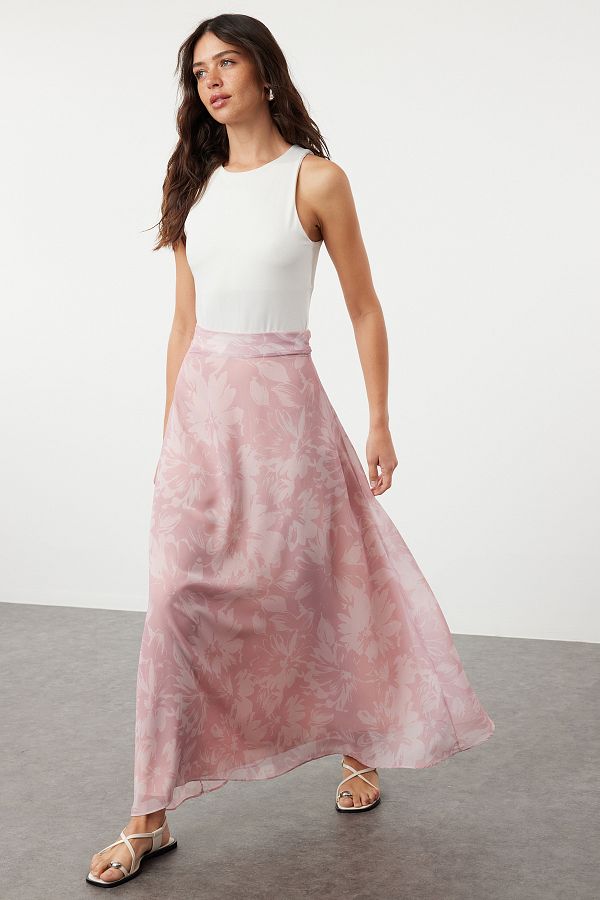 Pink chiffon maxi skirt clearance