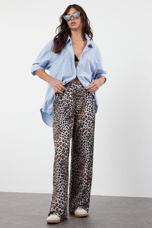 Trendyol Collection-High Waist Flexible and Comfortable Cut Leopard Printed Trousers - TWOSS23PL00129 1