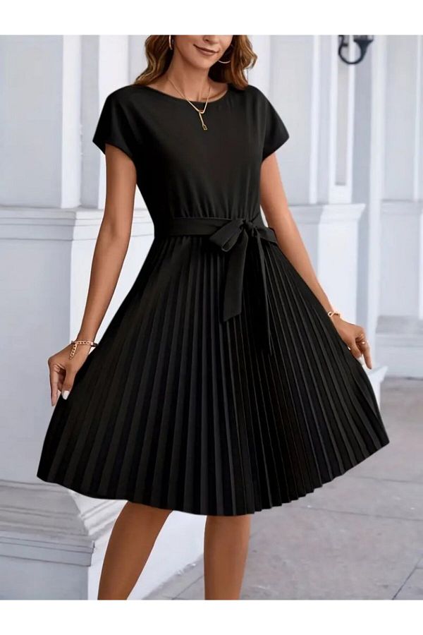 Black pleated skirt midi dress top