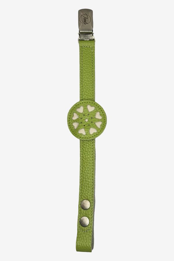 JMB Just My Baby-Green Reversible Leather Pacifier Strap - Heart Figure 1