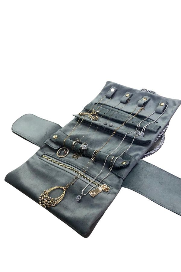 OZER KUTU Jewelry Travel and Jewelry Roll Organizer and Bag Sparkling Suede Antarsit WITH ZIPPER AND STRING Trendyol