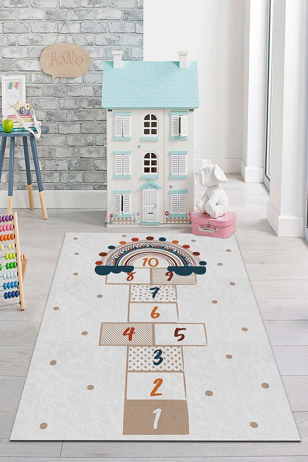 PINKIE HOME-Digital Printing Non-Slip Base Machine Washable Rainbow Patterned Hopscotch Children's Room Carpet-Seksek5 1