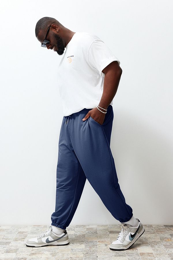 Trendyol Collection Plus Size Indigo Oversize Comfortable 100 Cotton Sweatpants TMNSS24AJ00001 Trendyol
