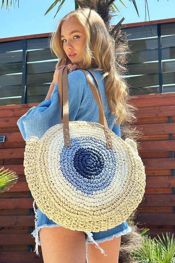 Trend Alacat Stili Beige Round Straw Women s Beach Bag ALC X12441 Trendyol