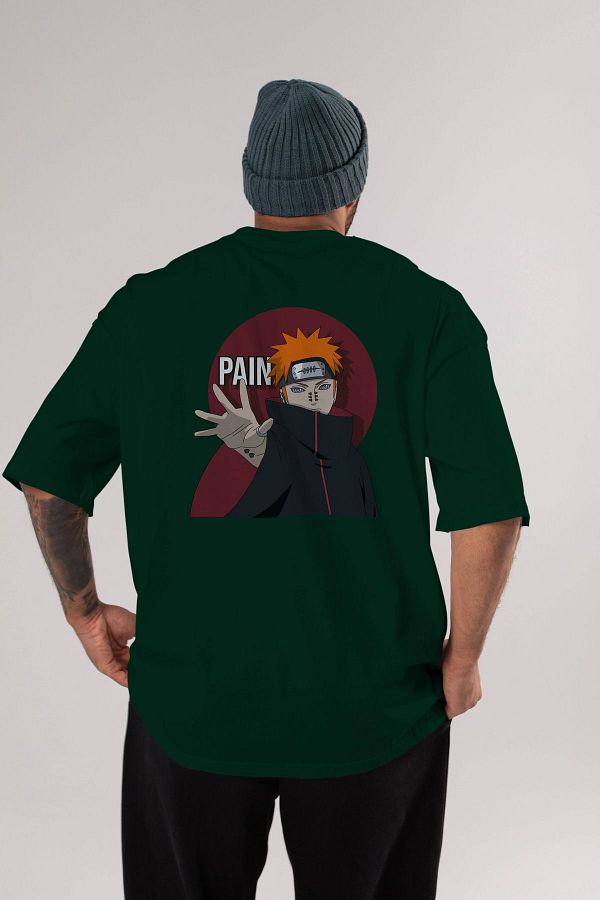 Ankhises-PAIN NARUTO Anime Back Printed Emerald Green Oversize t-shirt cotton Men Women 1