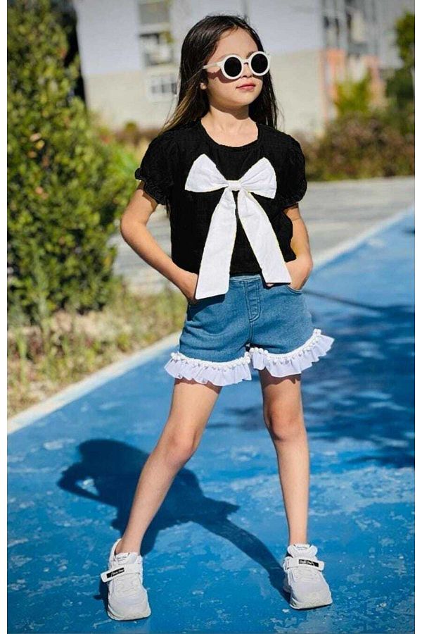 koko um baby Girl s Top and Bottom Set Denim Shorts and Blouse Trendyol