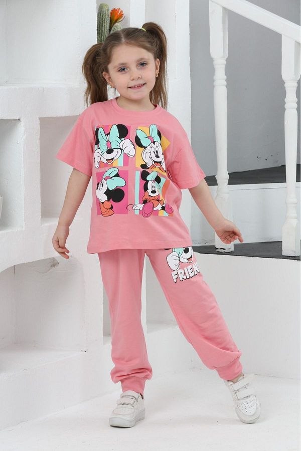 BUUFUU Girl kids friends minnie mouse printed T shirt tracksuit double set