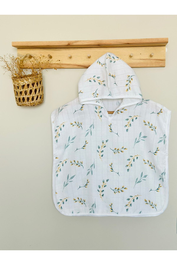 JUNİPERUS Organik %100 Pamuk Müslin Kapüşonlu Plaj Çocuk Bebek Panço Bornoz Banyo Havlu 9 Yaşa Kadar