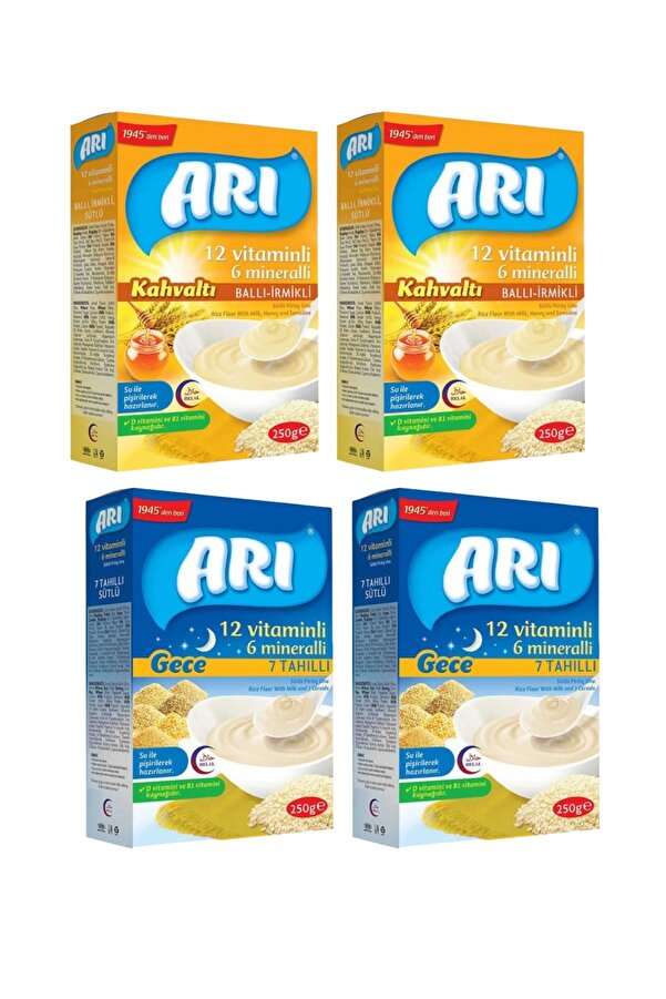 Arı Mama 12 Vitaminli 6 Mineralli Kahvaltı Ballı İrmikli 2x250 g Gece 7 Tahıllı Pirinç Un 2x250 g