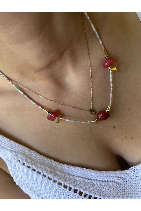 ByMerve Bym318 Red Burgundy Beaded Natural Stone Necklace The Meeting of Stylism and Naturality Trendyol