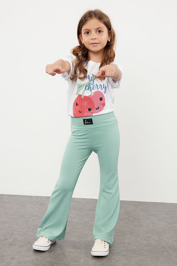 TRENDYOLKIDS-М'ятні широкі жіночі легінси PacaFlare Basic Orme TKDSS24TA00007 1