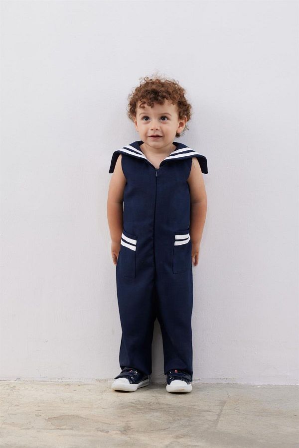 Fahhar Kids Children s Sailor Collar Jumpsuit Navy Blue Trendyol