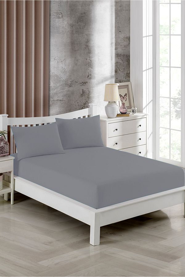 FAVORİST-Anthracite Single Elastic Sheet Set - 100x200, 1 Pillow Case Inclus 1