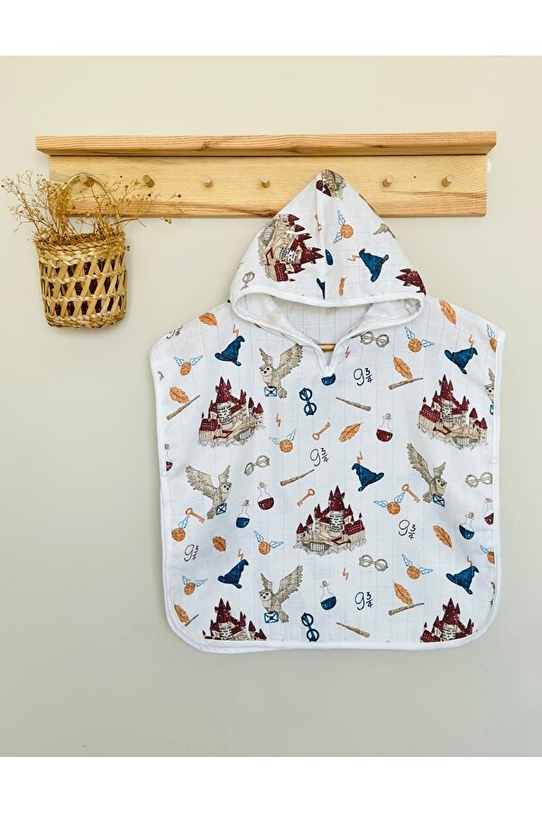 JUNİPERUS Organik %100 Pamuk Müslin Kapşonlu Plaj Çocuk Bebek Panço Bornoz Banyo Havlu 9 Yaşa Kadar