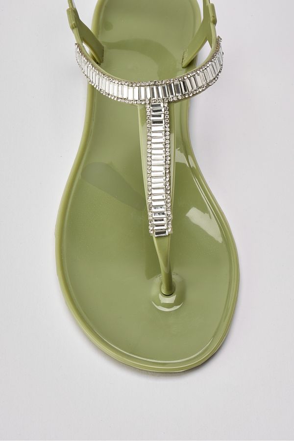 OZYO-Mia Khaki Rhinestone - Flip Flop Gel Summer Daily Sandals 1