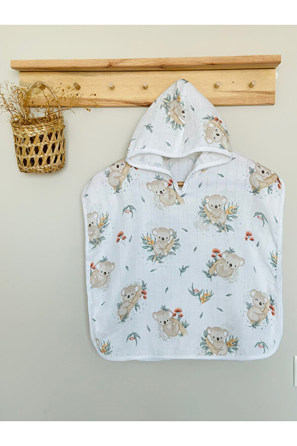 JUNİPERUS Organik %100 Pamuk Müslin Kapşonlu Plaj Çocuk Bebek Panço Bornoz Banyo Havlu 9 Yaşa Kadar