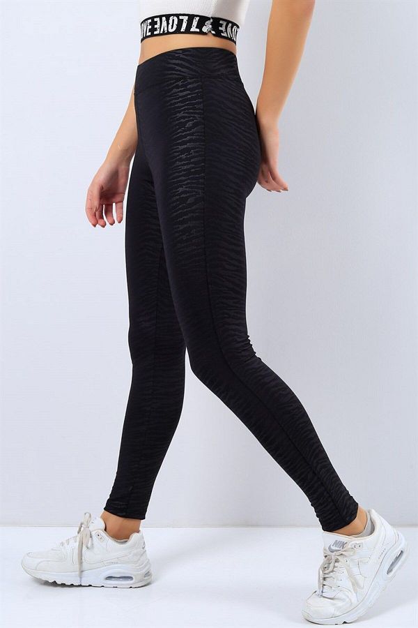 Melike Export-Self Patterned Lycra Black Design Leggings 1