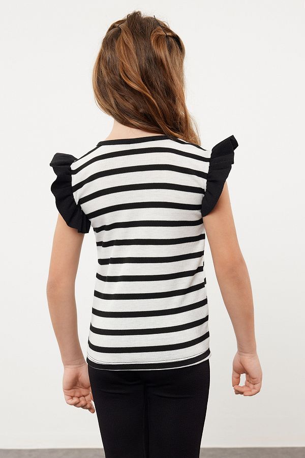 Black and white striped ruffle top online