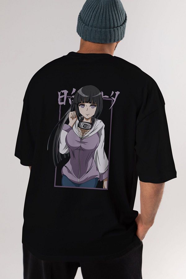 Ankhises-Hinata NARUTO Anime Back Printed Black Oversize t-shirt Men Women 1