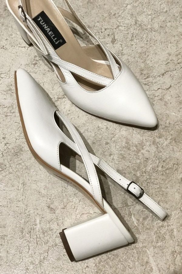 TUNAELLİ-White Genuine Leather Women's Heeled Shoes - Size 34-35-41-42 1
