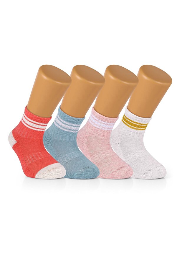 Ozzy Socks 4 Çift Pamuklu Kız Bebek Çocuk Çizgili Soket Çorap