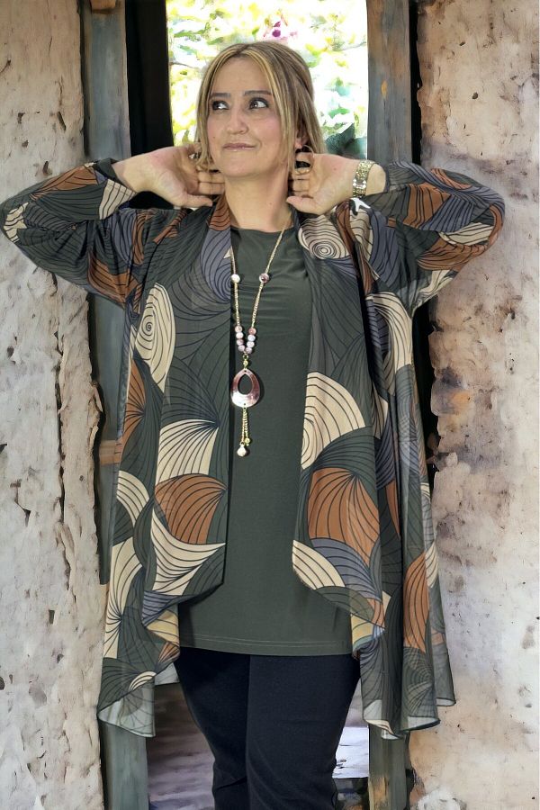 yagmurberen-Ebru Patterned Buzzzy Kumashed Chiffon Jacket and Blouse - Buzy Fabric, Unlined, Plus Size 2-Piece Set 1