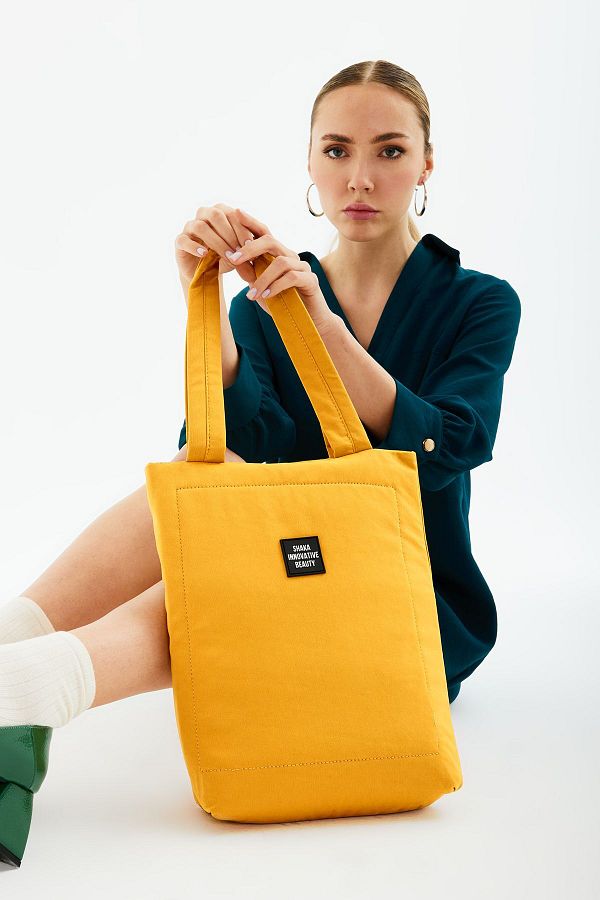 SHAKA-Mustard U27 Snap Closure Back 2 Pocket Detailed 3 Compartment Canvas Daily Women's Shoulder Bag 38 1