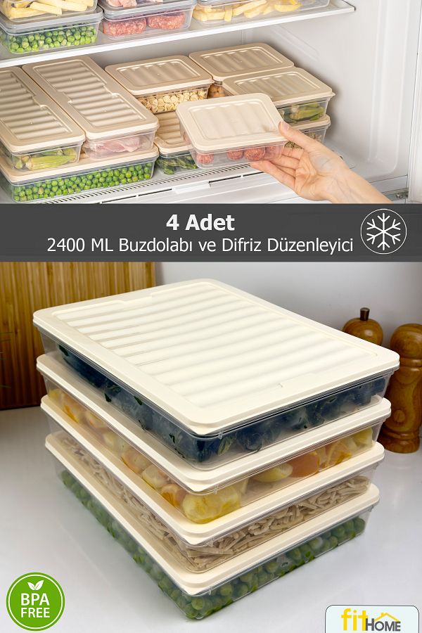 FİTHOME-Set of 4 Refrigerator and Freezer Freeze Organizer Multipurpose Airtight Storage Container 4X2400Ml 1