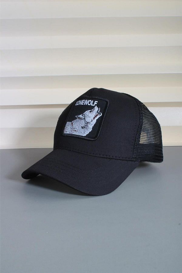 cappello-Unisex Black Sports Wolf Hat - Animal Figures, Adjustable Back 24Pkaku 1