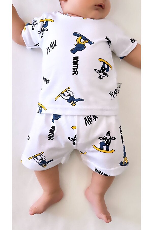 Drop Kids Bebek Pijama Takımı Kısakol Şort Kaykay Desen %100 Pamuk Yenidoğam