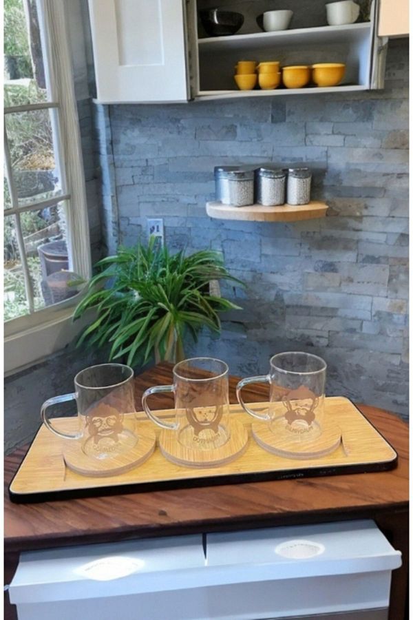 Senza-Wooden Tray + 3-Piece Coasters + 3 Monkey Themed 3 Mugs I Have Not Seen - I Have Not Hearded - I Don't Know 1