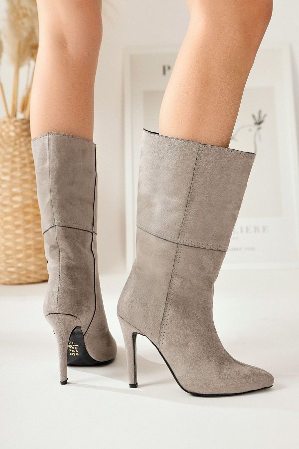 Limoya Mercedita Gray Suede Wide Boots Pointed Toe Short Boots Trendyol