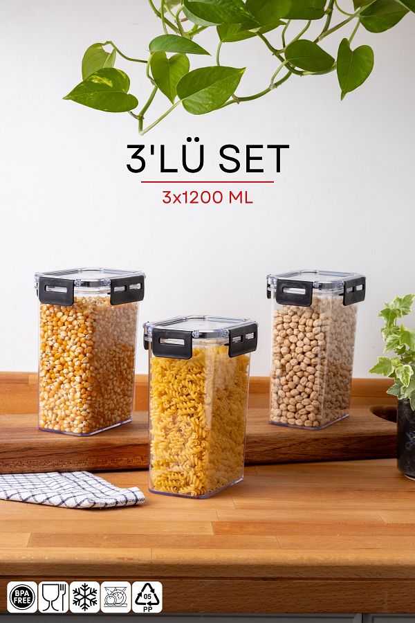 Nandy Home-1200Ml Set of 3 Rectangular Clear Storage Container with lock lid 1