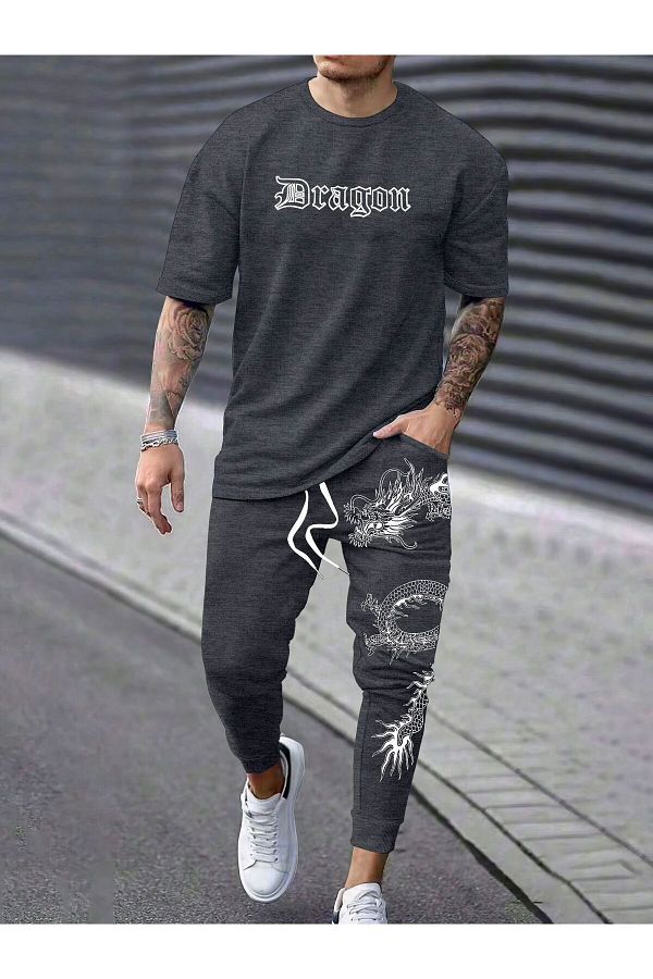 CLASSY.MODA-Oversize Japanese Style Men's Tracksuit Set - Dragon Print, Fabric Two Thread 1