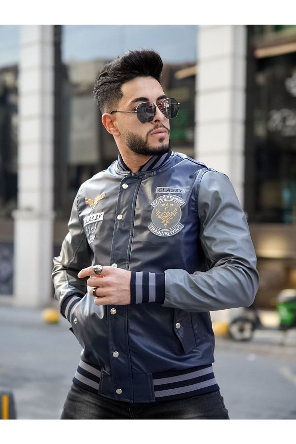 Men's embroidered leather jacket store