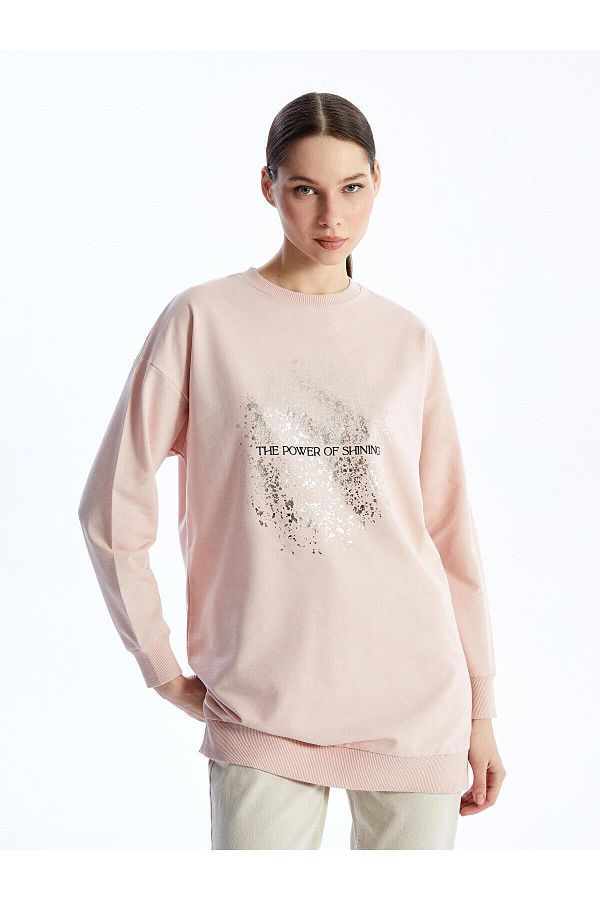 LC Waikiki LCW Modest Crew Neck Printed Long Sleeve Women s Sweatshirt Tunic Trendyol